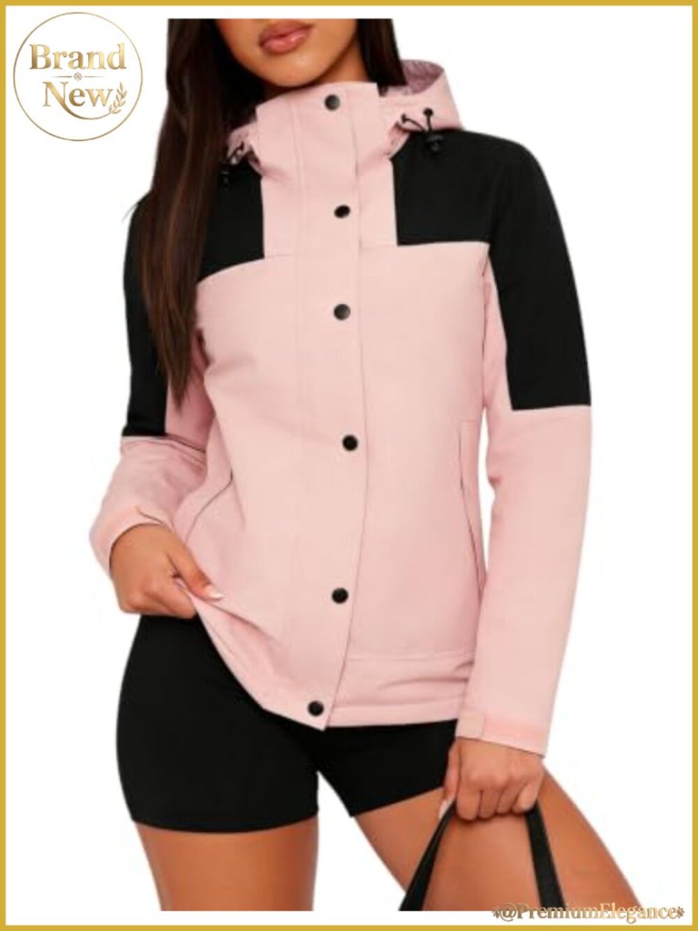 Waterproof Rain Jacket with Hood Packable Lightweight Windbreaker Snap Closure
